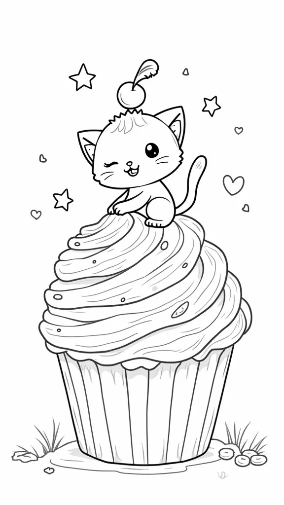 kitty cupcake coloring page